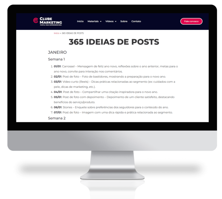 Clube do Marketing conteúdo 365 ideias de posts Instagram
