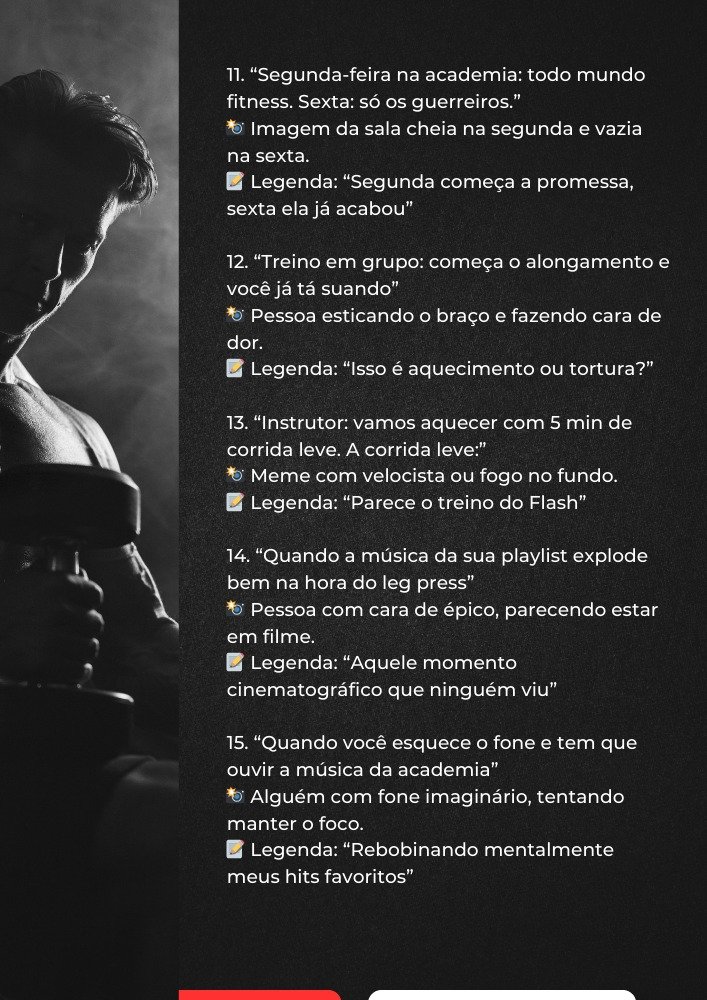 101 memes para Instagram de Academias conteúdo interno do material
